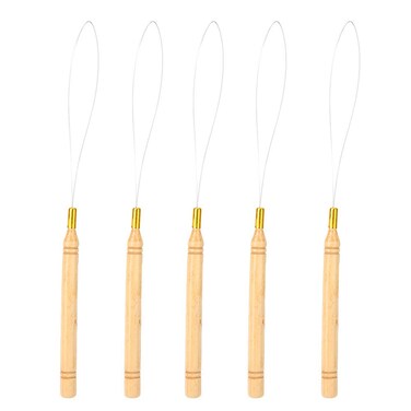 5pcs Wooden Hair Extension Loop Needle Hair Extension Loop Needle Threader for Hair or Extensions