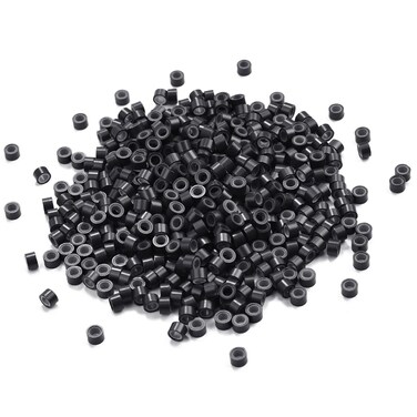 500 Pcs Micro Links Bead Hair Extensions Tool Rings Black 5mm Silicone Lined Beads for I Tip Human Hair Extensions