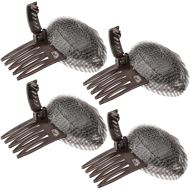4 Pieces Puff Hair Accessories - Invisible Fluffy Sponge Clips, Front Comb Bun Bump Up Volume Base, Styling Inserts to Increase Volume for Women and Girls (Brown)