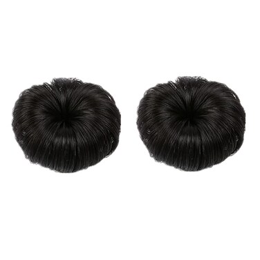 2 Pcs Synthetic Fiber Hair Bun with Alligator Clip Hair Extension Chignon Donut Bun Short Ponytail Wig Hairpiece for Baby Girls, Small Size (Natural Black)