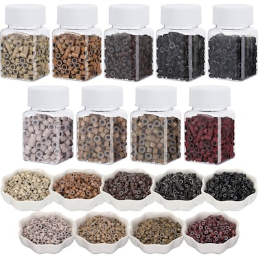 4500 Pcs Beads for Hair Extensions 5 mm Silicone Lined Beads Microlink Rings Human Hair Extension Tools, 9 Colors