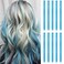 FESHFEN Colored Clip in Hair Extensions - 10 PCS Skyblue Light Blue Highlighted Hair Piece Straight Synthetic Clip in Hairpieces for Women 22 inch