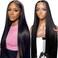 Flady 28 inch Straight HD Lace Front Wigs Human Hair Pre Plucked 180 Density 13x4 Glueless Bone Straight Human Hair Wigs For Black Women Transparent Lace Frontal Wig With Baby Hair