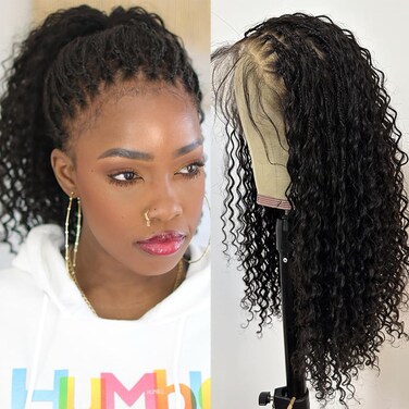 Boho Box Braids Wig Full Lace Braided Wig Human Hair Square Parted Knotless Pre Pluched With Baby Hair Braided Wigs for Black Women(20 inch)