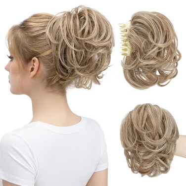 Claw Clip Short Ponytail Messy Bun Hair Piece Bendable Hair Branch Extensions Fluffy Wavy Curly Synthetic Versatile Beige Multi Hairpieces