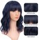 VCKOVCKO Short Bob Wigs Black mix Royal blue Wavy Wig With Air Bangs Women's Shoulder Length Wigs Curly Wavy Synthetic Cosplay Wig Pastel Bob Wig for Girl Colorful Wigs(12", Black mix Royal blue)