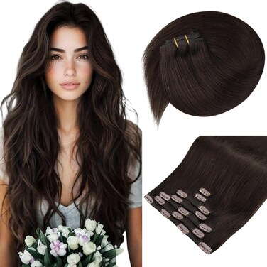 Sunny Hair Clip in Hair Extensions Straight Human Hair Clip in Extensions Remy Clip in Hair Extensions Real Human Hair Extensions Clip ins Chocolate Brown 16inch