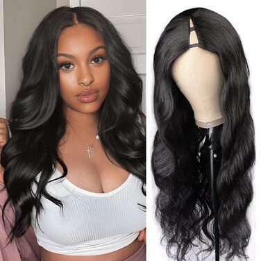 V Part Wig Human Hair Body Wave for Black Women Wigs Human Hair Glueless Wear and Go U Part Human Hair Wig 100% Body Wave Human Hair Wig Beginner Friendly 180% Density Natural Color (16 inch)