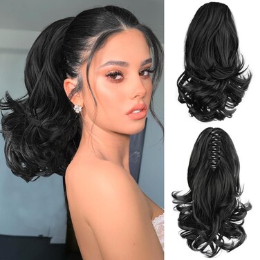 Ponytail Extension,Claw Clip in Pony Tails Hair Extensions for Women Short Ponytails Clip in Hair Extensions Natural Looking Synthetic Ponytail Hair Piece for Daily Use（Natural Black）