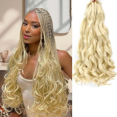 French Curly Braiding Hair 8 Packs Loose Wavy Braiding Hair Pre Stretched Bouncy Synthetic French Curl Braiding Hair Extensions for Women (613#, 24 Inch)