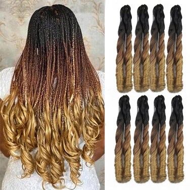 8 Packs French Curly Braiding Hair 24 Inches Bouncy Braiding Hair French Curles Synthetic Hair Extensions Loose Wavy Crochet Hair for Black Women 1B/30/27