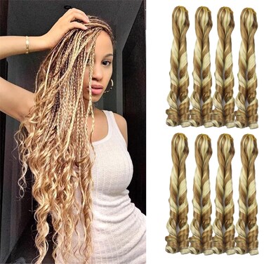 French Curl braiding hair 24 inch Bouncy Braiding Hair 8 Pack French Curly Synthetic Hair Extensions French Curly Braiding Hair Wavy ends Pre Streched Curly Braiding Hair