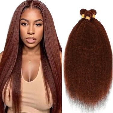 30 32 34 Inch Reddish Brown Bundles Color 33 Yaki Straight Human Hair Bundles Auburn Bundles Human Hair Copper Red Kinky Straight Bundles Human Hair Weave