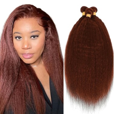 Hair 20 22 24 Inch Color 33 Bundles Reddish Brown Kinky Straight Human Hair Bundles Copper Red Bundles Human Hair Auburn Yaki Straight Bundles Hair Weave