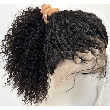 Braided Wig Human Hair Boho Box Braided Full Lace Wigs Transparent Lace Knotless Braids Wig for Black Women 18inch 300Density for Women