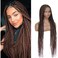 KRALER 36 inch Box Braided Wigs for Black Women, Ombre Auburn Knotless Triangle Based Small Box Braids Wig, Embroidery Full Double Lace Braid Wigs
