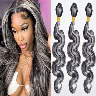 Human Hair Bundles P1B/GREY Human Hair Bundles 10 12 14 inch Body Wave Human Hair Bundles Highlight Grey Human Hair Bundles Brazilian Human Hair Quick Weave for Hair Extension