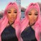 Pink Lace Front Wigs Synthetic Long Straight Hair Wig for Women Pastel Pink Red Wig Pre Plucked Natural Hairline for Black Women Heat Resistant Fiber Hair Cosplay Daily Wear Wig 24Inch