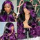 Ombre Purple 13x4 Skunk Stripe Wigs Human Hair Lace Front Body Wave Dark Burgundy with Nature Color Skunk Stripe Wigs Pre Plucked Natural Hairline with Baby Hair Highlight Wigs 150% Densty 22 Inch
