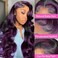 Ombre Purple 13x4 Skunk Stripe Wigs Human Hair Lace Front Body Wave Dark Burgundy with Nature Color Skunk Stripe Wigs Pre Plucked Natural Hairline with Baby Hair Highlight Wigs 150% Densty 22 Inch