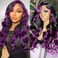 Ombre Purple 13x4 Skunk Stripe Wigs Human Hair Lace Front Body Wave Dark Burgundy with Nature Color Skunk Stripe Wigs Pre Plucked Natural Hairline with Baby Hair Highlight Wigs 150% Densty 22 Inch