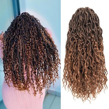 8 Packs Goddess Faux Locs Crochet Hair for Black Women Goddess Locs Crochet Hair Boho Style Locs River Locs Crochet Hair with Curly Ends 14 Inch (T30)