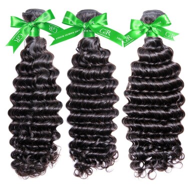 Beauty Grade 6A Unprocessed Brazilian Remy Deep Wave Virgin Human Hair Extensions Natural Black Color Mix Length 12" 14" 16" Pack of 3 Bundles