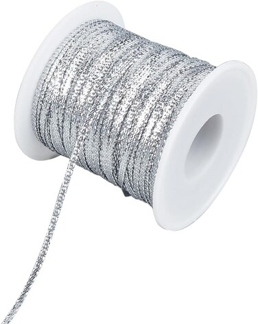 GORGECRAFT Silver Dreadlock Rope 109Yds 1/8 Inch Nylon Braided Ribbon Glitter Edge Twine Metallic Cord for Craft Hair Extension