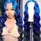 Light Blue to Dark Blue Ombre Lace Front Wig Human Hair Blue Wig 13x4 Hd Lace Frontal Body Wave Wig 3 Tones Colored Ombre Blue Lace Front Wig Pre Plucked Baby Hair 22 Inch 150% Density Glueless