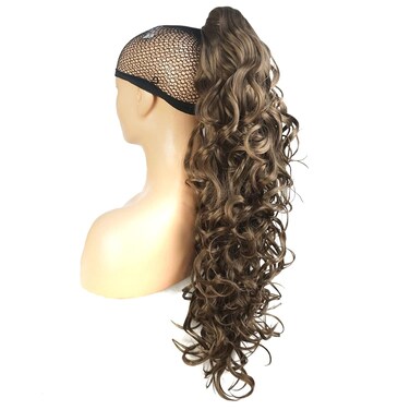 Lydell 30" Long Curly Styled Clip In Claw Ponytail Hair Extension Synthetic Hairpiece 280g with a jaw/claw clip (18 Light Ash Brown)