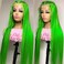 Green Lace Front Wigs Long Straight Hair Light Green Wig Glueless Synthetic Lace Front Wigs for Fashion Women 24 Inch