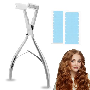 Tape in Hair Extensions Plier &amp; 2 Sheets Hair Extension Tape,Stainless Steel Flat Surface Sealing Hair Extension Tools,Tape in Pliers Hair Extensions Pliers,for Women Hair