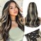 Lommel Clip in Hair Extensions 20 Inch Black Mix Blonde Long Hair Extensions Clip Ins 5PCS Soft Synthetic Hairpieces for Women