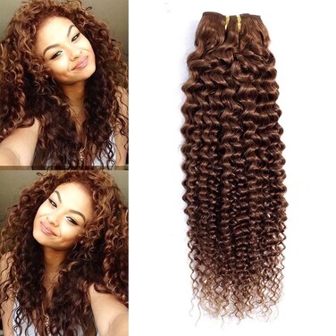 FEEL ME Brazilian Curly Hair Bundles Color 4 Light Brown Brazilian Hair Weave Bundles 100% Unprocessed Kinky Curly Virgin Human Hair Bundles 1 Bundle 100g 10 Inch