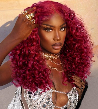 BlackSwern 16inch Curly Synthetic Lace Front Wigs,HD Lace Glueless Wigs Pre Plucked, Big Curly Lace Front Wig For Black women Curly Wig 99j Burgundy