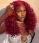 BlackSwern 16inch Curly Synthetic Lace Front Wigs,HD Lace Glueless Wigs Pre Plucked, Big Curly Lace Front Wig For Black women Curly Wig 99j Burgundy