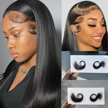 Edges Hair Top Swiss HD Lace Baby Hair Stripes Soft Natural Baby Hair Edges for Black Women Reusable Invisible HD Edges Lace Hairline Real Human Hair (4 Pcs (2 pcs I 2pcsV))