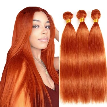 Ginger Orange Bundles Straight #350 Bundles 8A Grade Unprocessed Virgin Hair Bundles 100G/Bundle Hair Weave Ginger Orange Hair Extensions For Women Soft Straight Hair Bundles 16 18 20 Inch