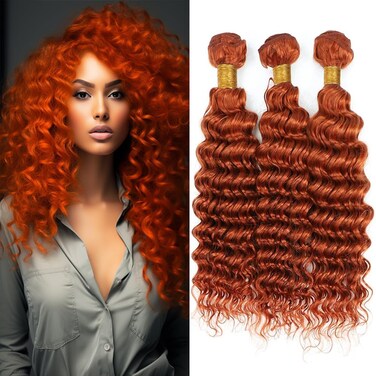 18 20 22 Inch Orange Bundles Deep Wave Human Hair Dark Orange Bundles Color 350 Bundles Ginger Orange Deep Wave Bundles Copper Red Double Weft Brazilian Real Remy Hair Extensions