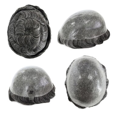 Toupee for Men, Human Hair Hair Replacement Systems, Real Hair Units Poly Skin Knotted Hairpieces #1B40
