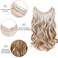 Invisible Wire Hair Extensions - 18 Inch Halo Hair Extension Long Wavy Synthetic Hairpiece with Transparent Wire Adjustable Size, 4 Secure Clips for Women(Golden Blonde Mix Bleach Blonde Highlights)