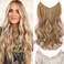Invisible Wire Hair Extensions - 18 Inch Halo Hair Extension Long Wavy Synthetic Hairpiece with Transparent Wire Adjustable Size, 4 Secure Clips for Women(Golden Blonde Mix Bleach Blonde Highlights)