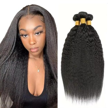 28 30 32 inch Yaki Bundles Human Hair #1B Kinky Straight Bundles Grade 8A Remy Yaki Straight Human Hair 3 Bundles Double Weft Human Hair Bundle