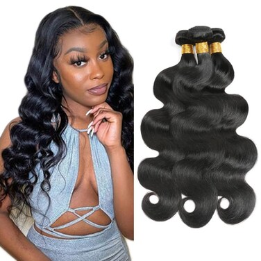 26 28 30 Inch Black Hair Bundles Body Wave Human Hair 3 Bundle Real Unprocessed Virgin Hair Extensions For Black Women Brazilian Remy Hair Natural Black Color 3 Bundle