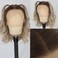 Maycaur Ash Blonde Lace Front Wigs Short Wavy Women's Costume Wigs Brown Roots Synthetic Loose Wave Frontal Lace Wigs 14 Inch