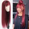 Maycaur Burgundy Red Synthetic Hair Wigs with Full Bangs Long Straight Women's Wig Heat Resistant Synthetic No Lace Front Wigs for Fashion Women Daily Use