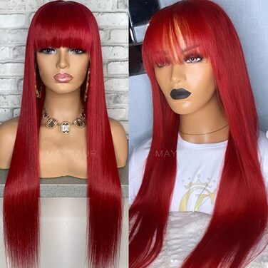 Maycaur Red Wigs for Women, Long Red Wig with Bangs - Straight Glueless Synthetic Hair Wigs Heat Resistant Women's Wig