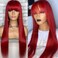 Maycaur Red Wigs for Women, Long Red Wig with Bangs - Straight Glueless Synthetic Hair Wigs Heat Resistant Women's Wig