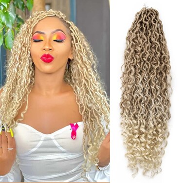 Goddess Locs Crochet Hair 26Inch Curly Faux Locs Crochet Hair,6Packs Pre-looped River Locs Bohemian Locs Crochet Braids for Black Women(26inch 27/613)