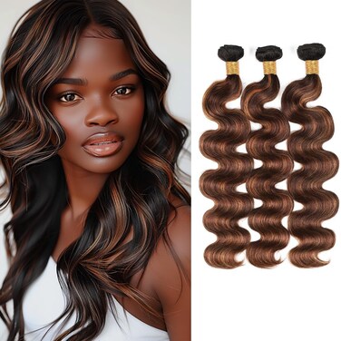 Brown Highlight Human Hair Bundles P4/30 Body Wave Bundles 12 14 16 Inch Soft and Healthy Ombre Human Hair Bundles 300g